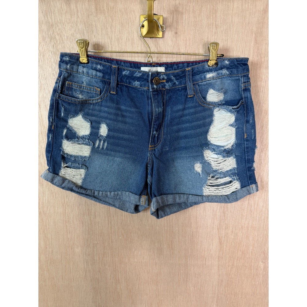 Cello Jeans Womens Large Distressed Denim Shorts Medium Wash Cuffed Destroyed